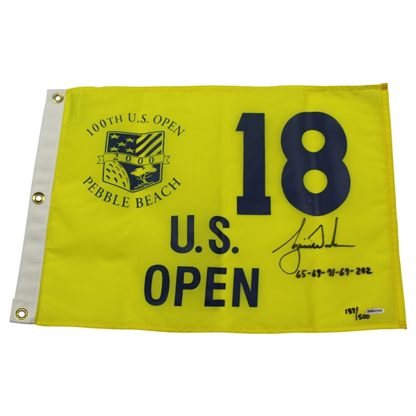 Tiger Woods Ltd Ed Signed 2000 US Open at Pebble Beach Flag with Scores #137/500 UDA