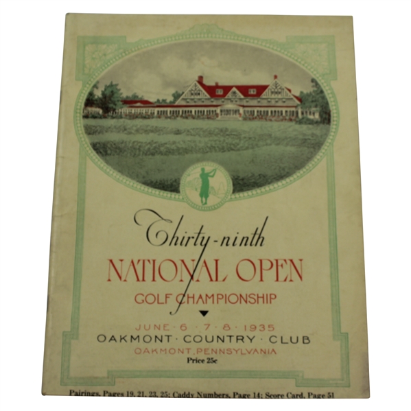 1935 US Open at Oakmont CC Official Program