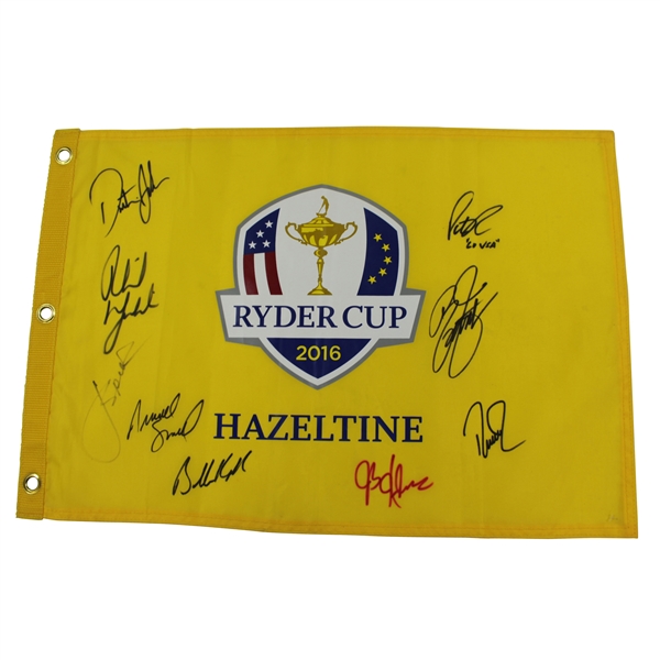 Spieth, DJ, Koepka, Mickelson, & otherUnited States Members Signed 2016 Ryder Cup Flag JSA ALOA