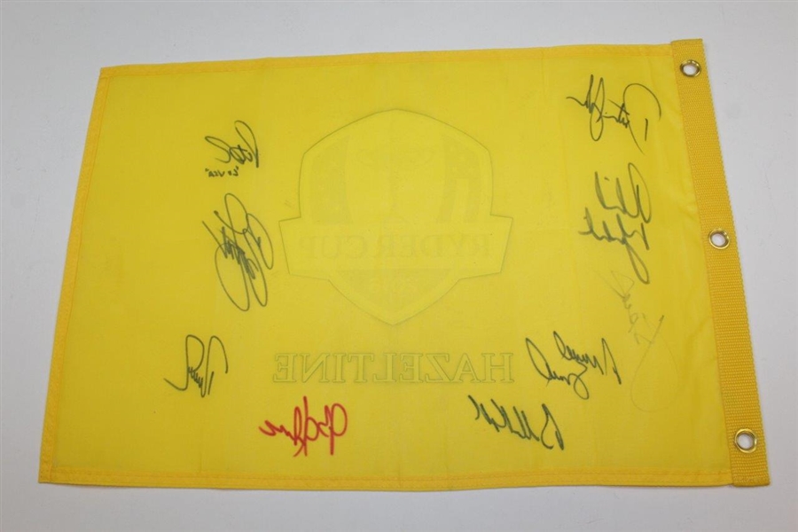 Spieth, DJ, Koepka, Mickelson, & otherUnited States Members Signed 2016 Ryder Cup Flag JSA ALOA