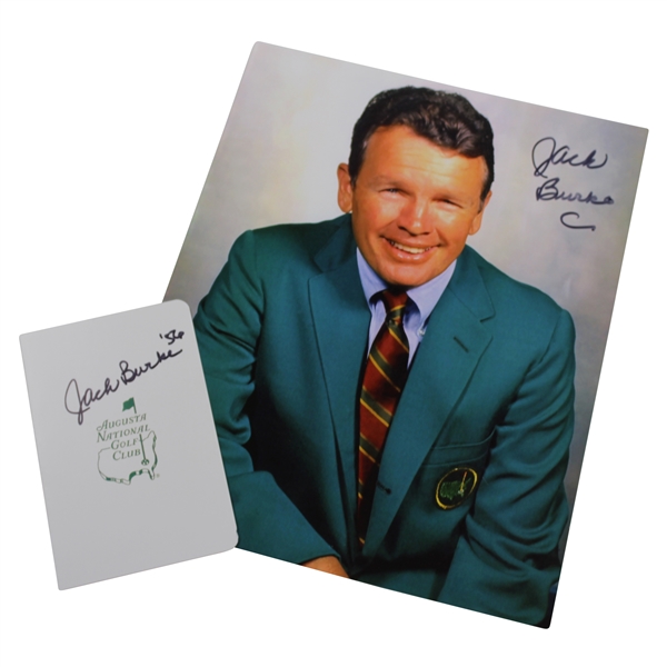 Jack Burke Signed Augusta National Scorecard & 8x10 Green Jacket Color Photo JSA ALOA