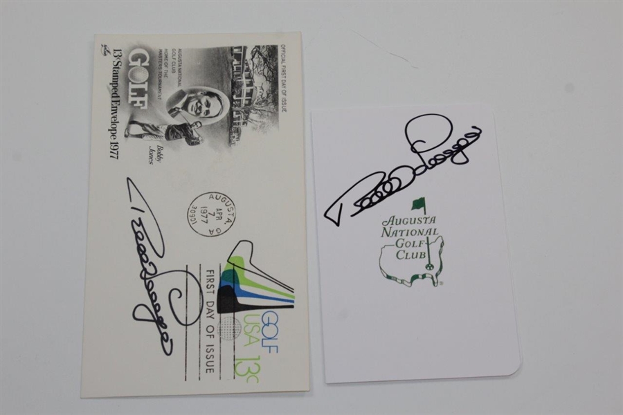 Bernhard Langer Signed Augusta Scorecard, 1977 Bobby Jones FDC, & Green Jacket Photo JSA ALOA