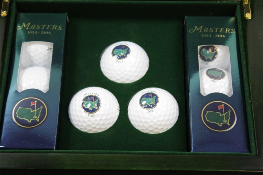 2016 Masters Tournament Ltd Ed Commemorative Set of Golf Balls in Emerald Wood Box