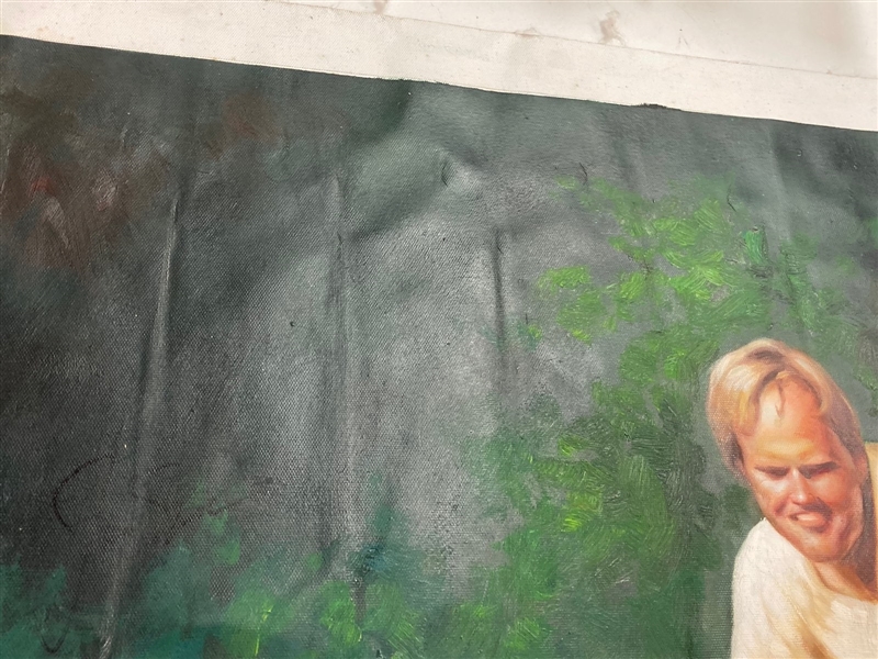 Jack Nicklaus Signed Original 1986 Masters Making Putt Memorable Pose Canvas Painting JSA ALOA 