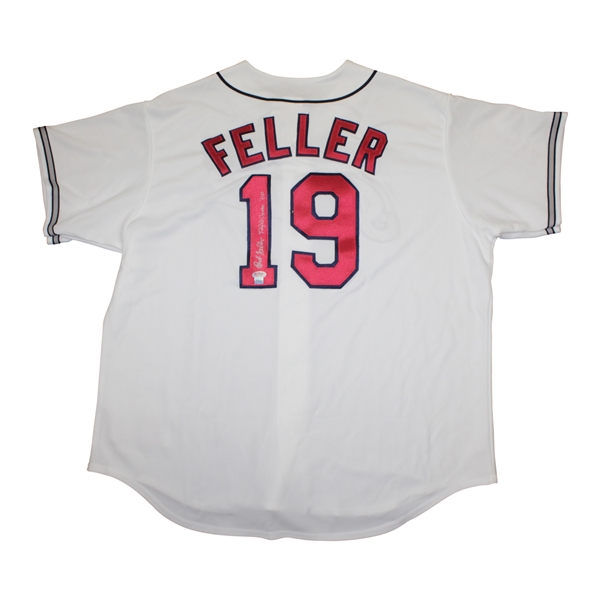 Lot Detail - Bob Feller Signed Indians #19 Jersey with Triple Crown Ins.  Very Rare With Ins In His Hand PSA/DNA #H33307