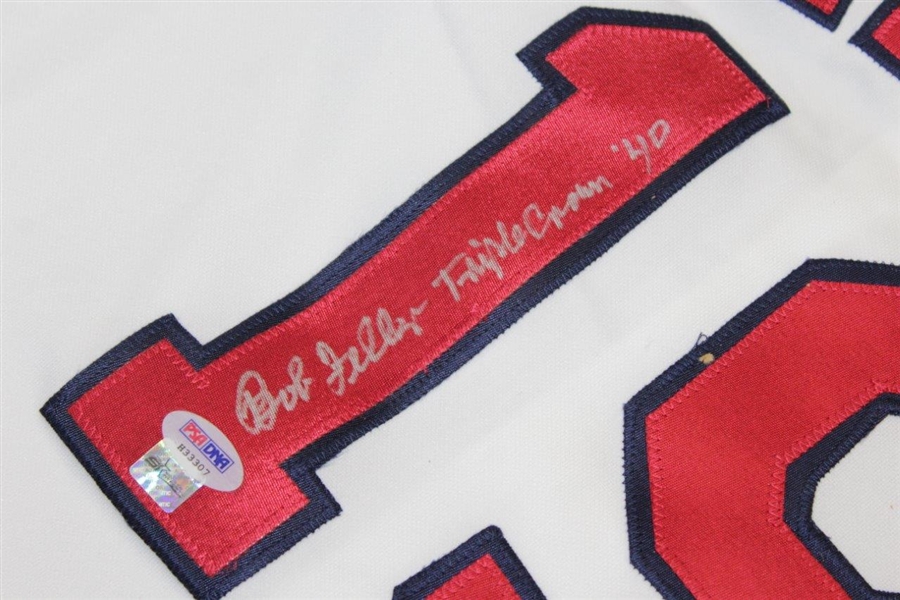 Bob Feller Signed Indians #19 Jersey with Triple Crown Ins. Very Rare With Ins In His Hand PSA/DNA #H33307