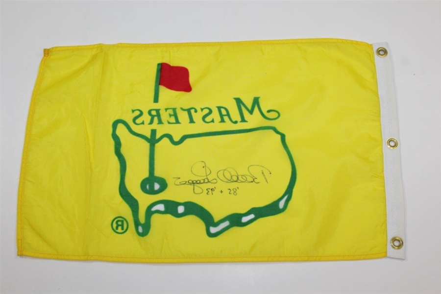 Bernhard Langer Signed 1995 Masters Yellow Screen Flag with Years Won JSA ALOA