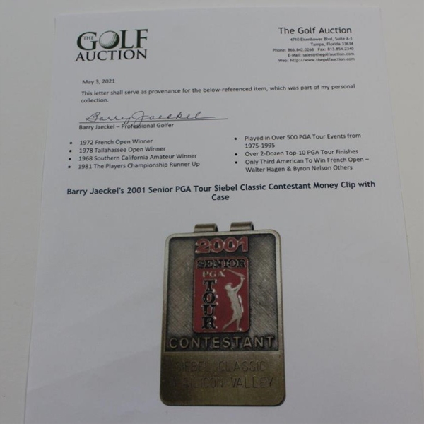 Barry Jaeckel's 2001 Senior PGA Tour Siebel Classic Contestant Money Clip with Case