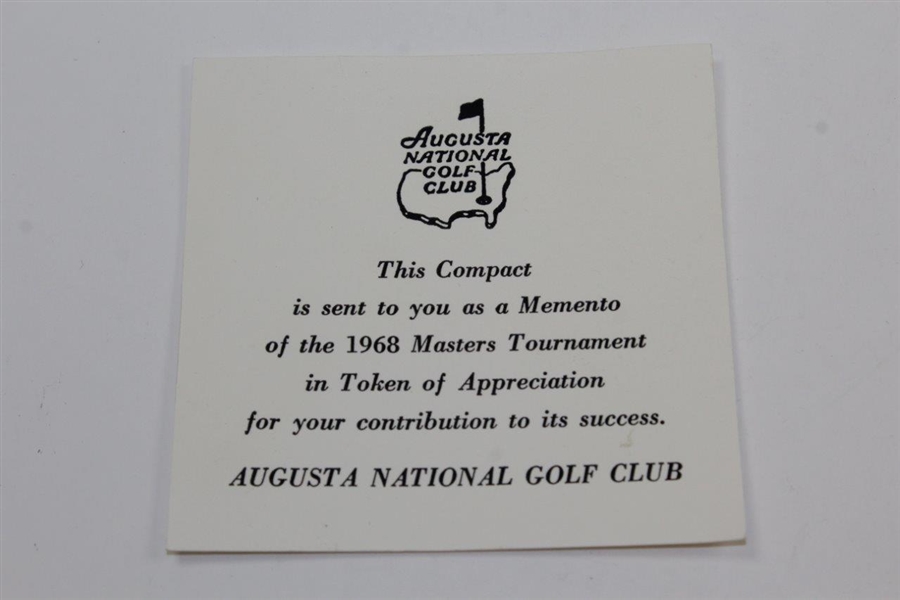 1968 Augusta National Golf Club Ltd Ed Employee Masters Gift Compact in Box with Card