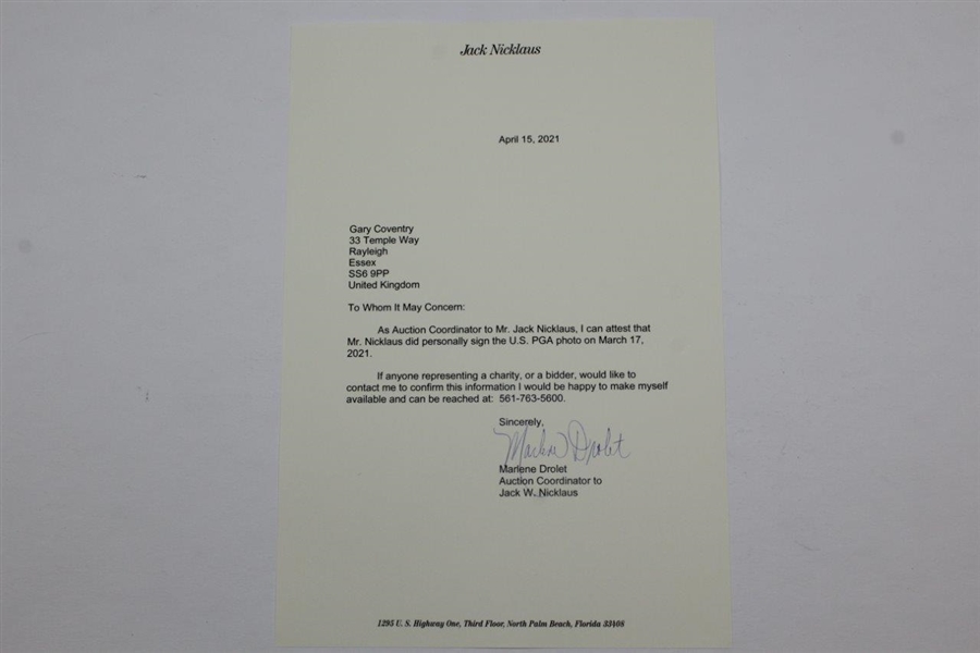 Jack Nicklaus Signed Photo at 1973 PGA at Canterbury GC with Letter - JSA ALOA