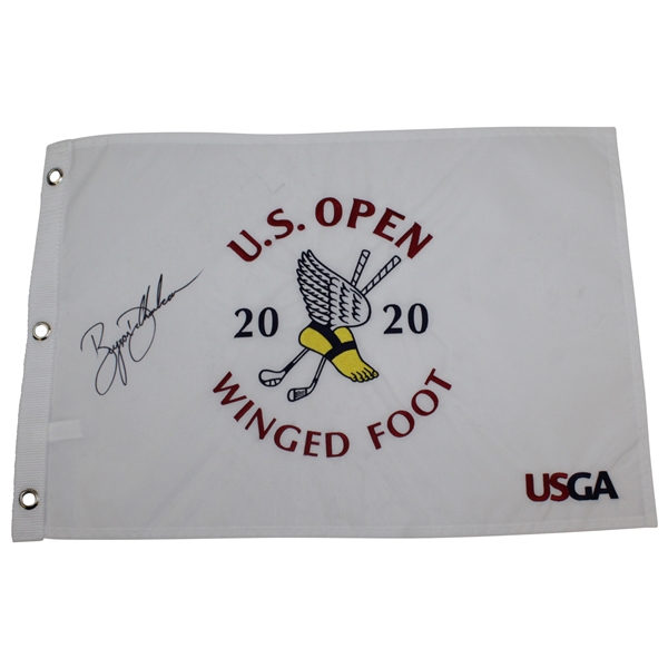 Bryson Dechambeau Signed 2020 US Open at Winged Foot White Embroidered Flag JSA ALOA