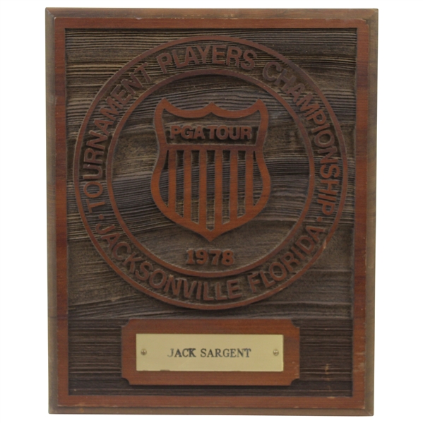 1978 PGA Tour Tournament Players Champinkship Wood Carved Plaque Given To Jack Sargent