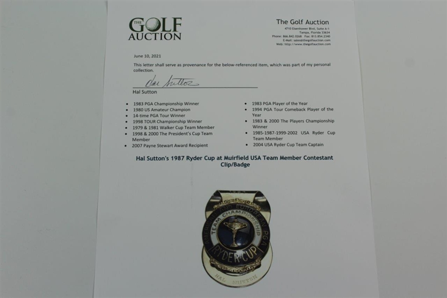 Hal Sutton's 1987 Ryder Cup at Muirfield USA Team Member Contestant Clip/Badge
