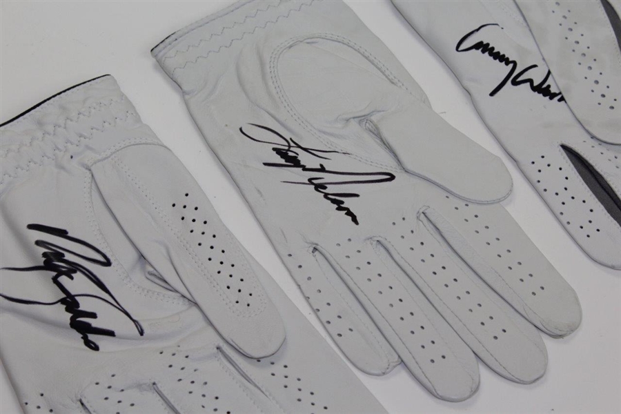 Nick Faldo, Larry Nelson, & Lanny Wadkins Golf Major Winners Signed Gloves JSA ALOA