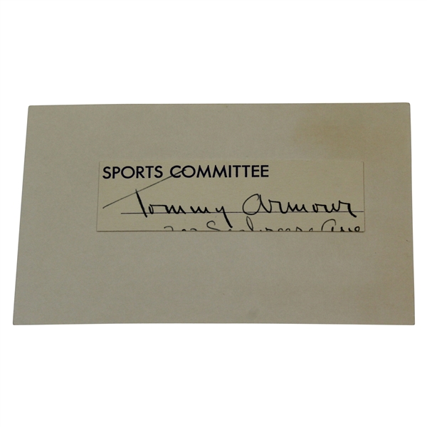 Tommy Armour Signed 'Sports Committee' Cut on Card JSA ALOA