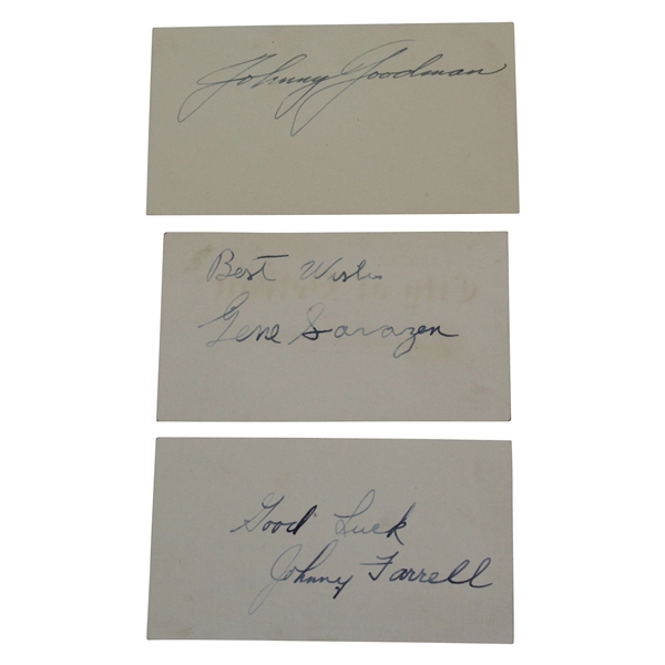 Gene Sarazen, Johnny Farrell, & Johnny Goodman Signed 3x5 Cards JSA ALOA