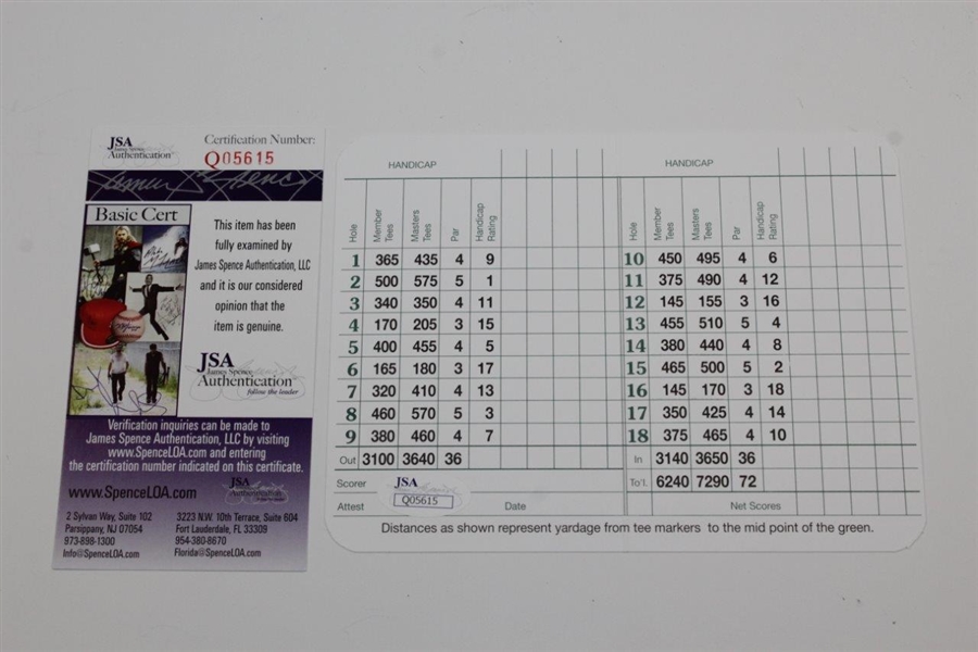 Jack Nicklaus Signed Augusta National Golf Club Scorecard JSA #Q05615