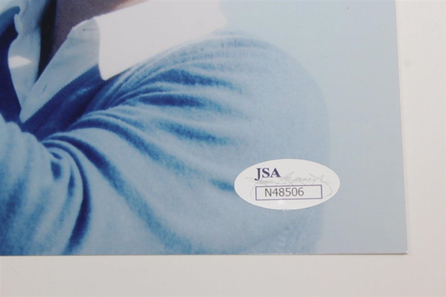 Tom Watson Signed Raising Claret Jug in Blue Sweater Photo JSA #N48506