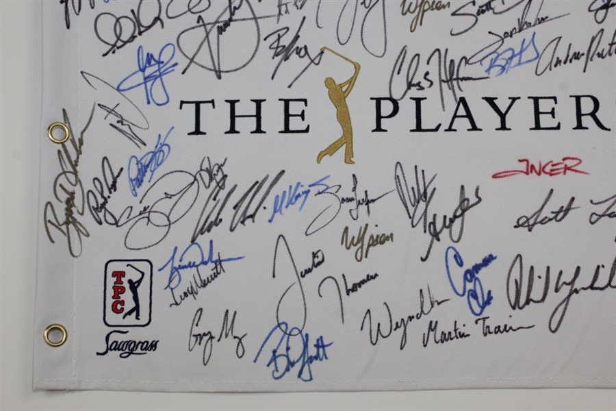 Tiger Woods, Phil Mickelson, Dechambeau, & Many others Singed 2019 The Players Flag JSA ALOA
