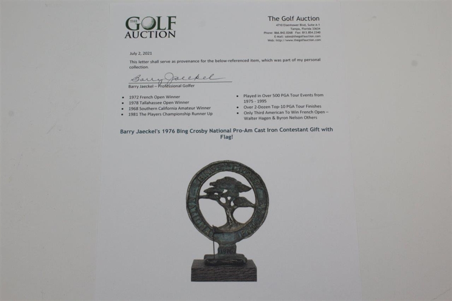 Barry Jaeckel's 1976 Bing Crosby National Pro-Am Cast Iron Contestant Gift with Flag!