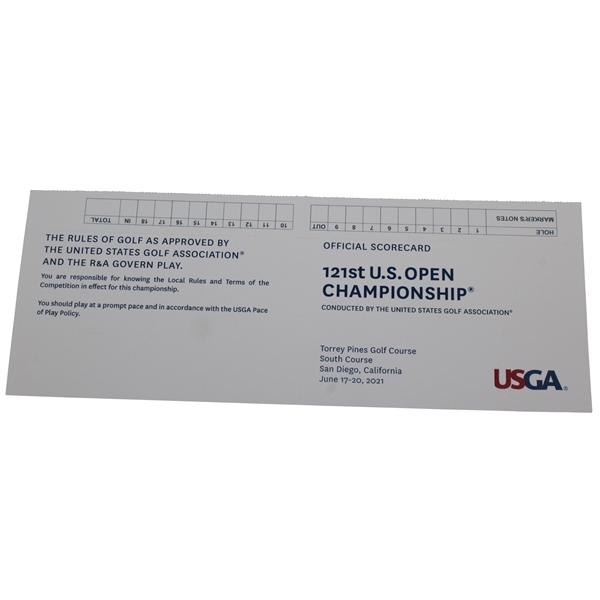 2021 US Open at Torrey Pines Official Scorecard - Unused