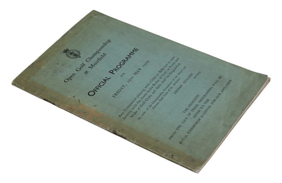 1929 OPEN Championship at Muirfield Official Friday Program with Draw Sheet - Walter Hagen Win