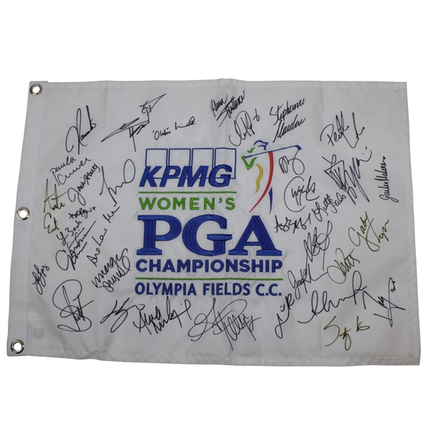 Multi-Signed KPMG Women's PGA Championhisp at Olympia Fields CC Embroidered Flag JSA ALOA