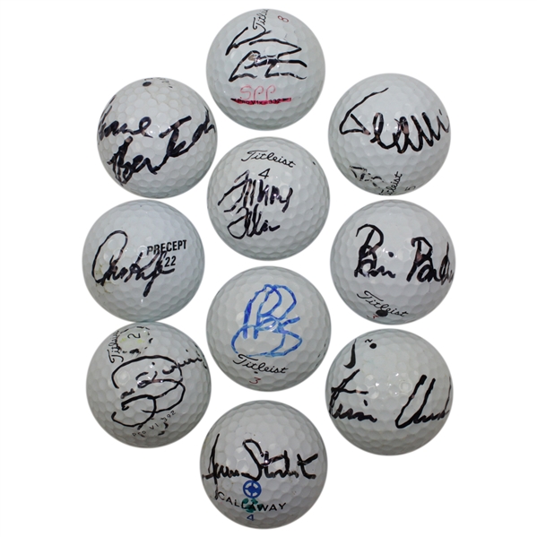 Ten (10) Signed Personal Tournament Used Golf Balls - Clark, Stockton & more JSA ALOA