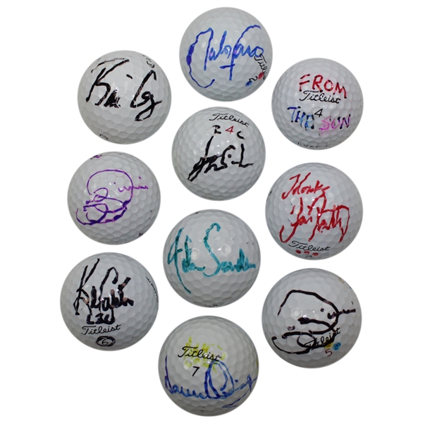 Ten (10) Signed Personal Tournament Used Golf Balls - Cink, Senden, Franco & more JSA ALOA