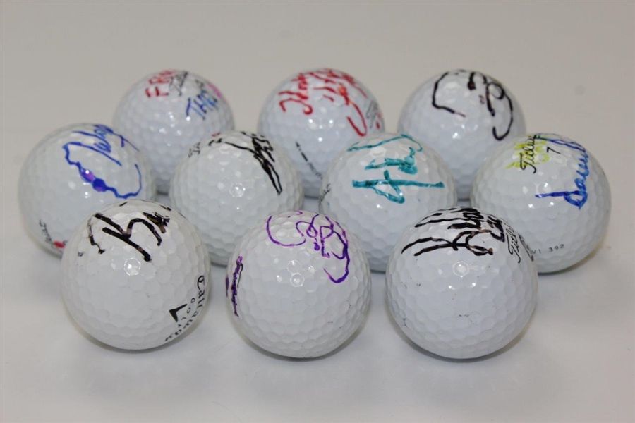 Ten (10) Signed Personal Tournament Used Golf Balls - Cink, Senden, Franco & more JSA ALOA