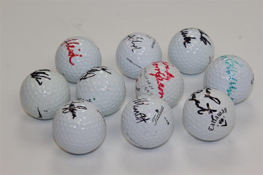 Ten (10) Signed Personal Tournament Used Golf Balls - Floyd, Stadler, Sluman & more JSA ALOA