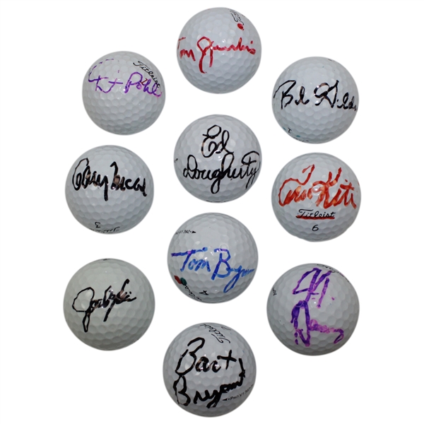 Ten (10) Signed Personal Tournament Used Golf Balls - Kite, Dougherty & more JSA ALOA