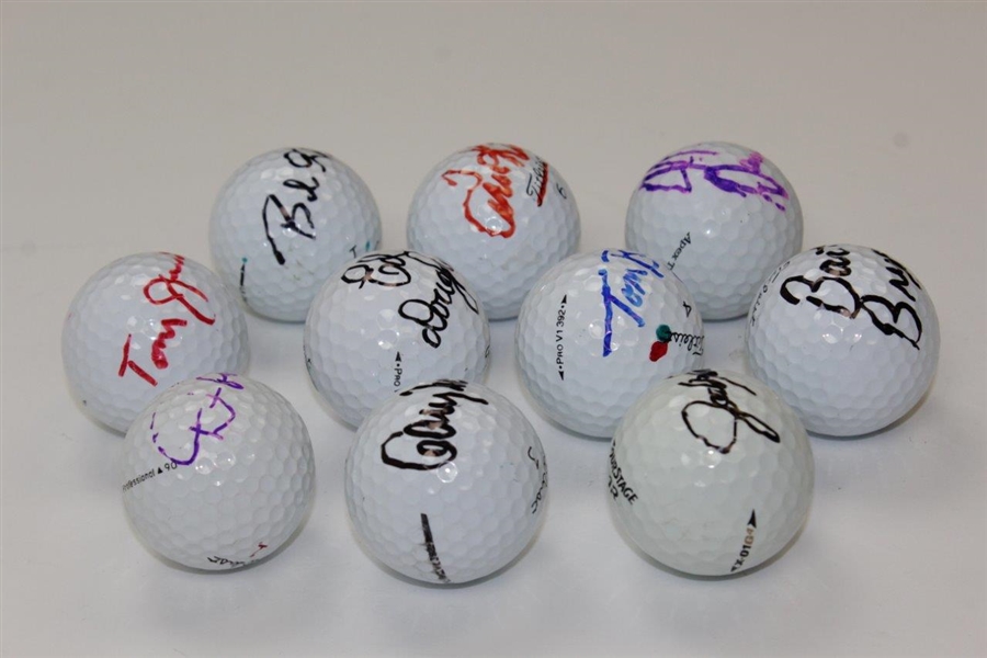 Ten (10) Signed Personal Tournament Used Golf Balls - Kite, Dougherty & more JSA ALOA