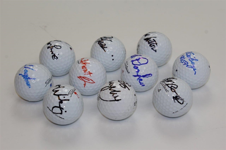 Ten (10) Signed Personal Tournament Used Golf Balls - Geiberger, Sutton, Murphy & more JSA ALOA