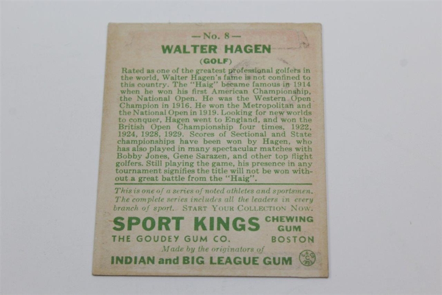 1933 Walter Hagen Sport Kings Gum Golf Card