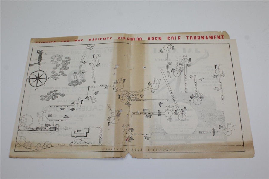 1956 Caliente Open Golf Tournament Pairing Sheet - Presented by Beer & P.G.A.