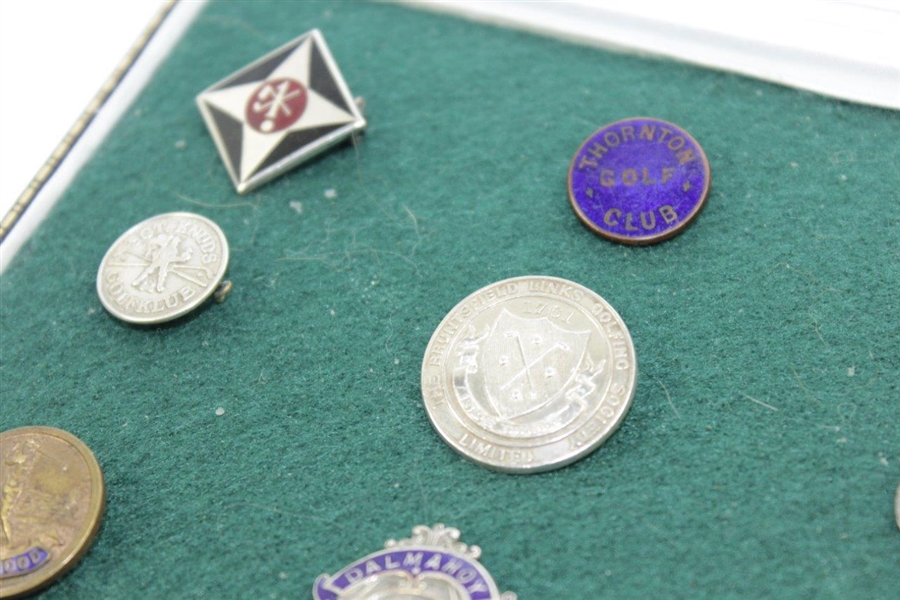 Twelve (12) Foreign Insignia Pins - Sterling Silver & Some Enameled - Burntisland, Dalmahoy, Williamwood, Bruntsfield, etc.