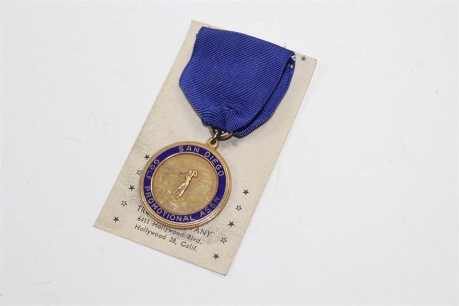 San Diego Golf Promotion Association Medal with Bar Pin & Blue Ribbon in Box - Hollywood Trophy Co. Salesman’s Sample