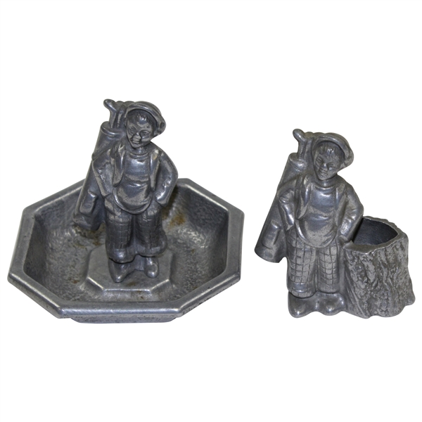 Two Pewter Golfers - Ash Tray and Match Holder