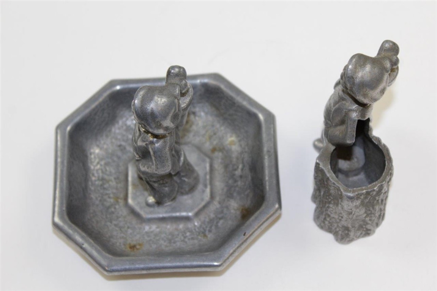 Two Pewter Golfers - Ash Tray and Match Holder