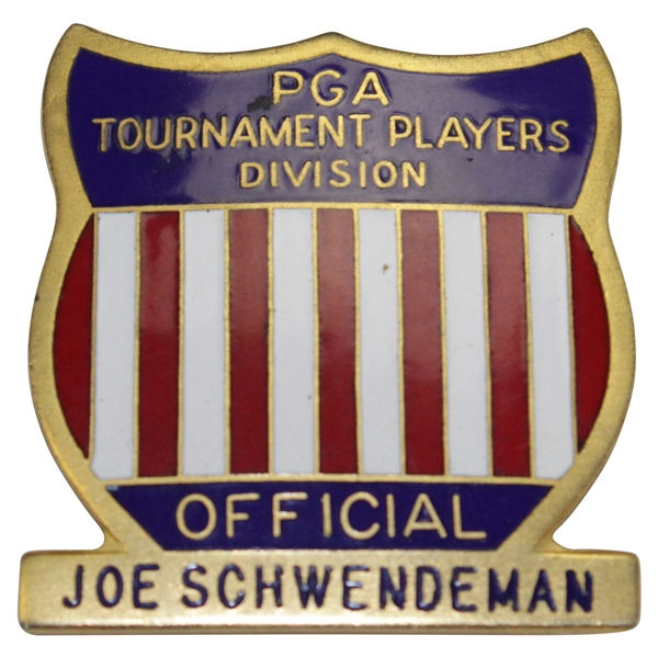 Circa 1970's Official’s PGA Tournament Players Division Badge - Joe Schwendeman