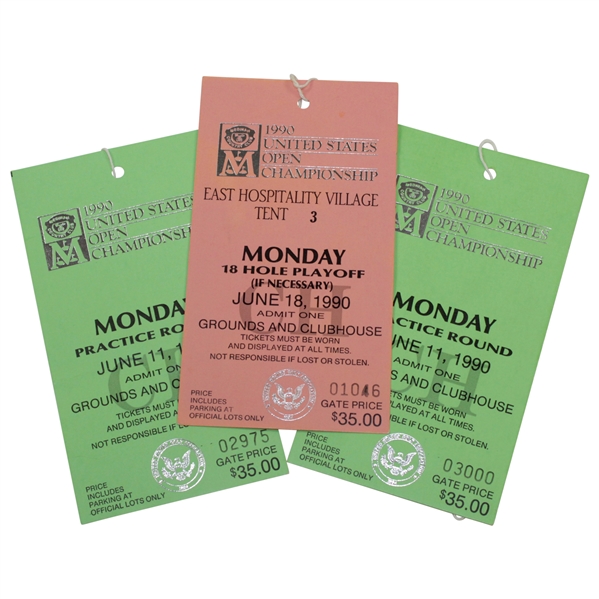 Three 1990 US Open at Medinah Monday Tickets - Two Practice Rds & Playoff Ticket