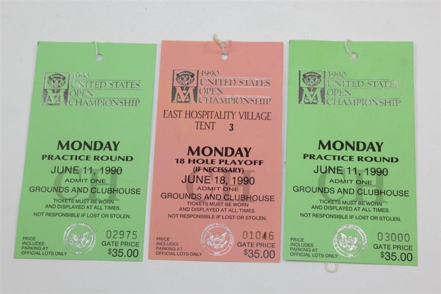 Three 1990 US Open at Medinah Monday Tickets - Two Practice Rds & Playoff Ticket