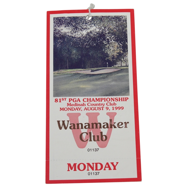 1999 PGA Championship at Medinah Wanamaker Club  Monday Ticket #01137 - Tiger win