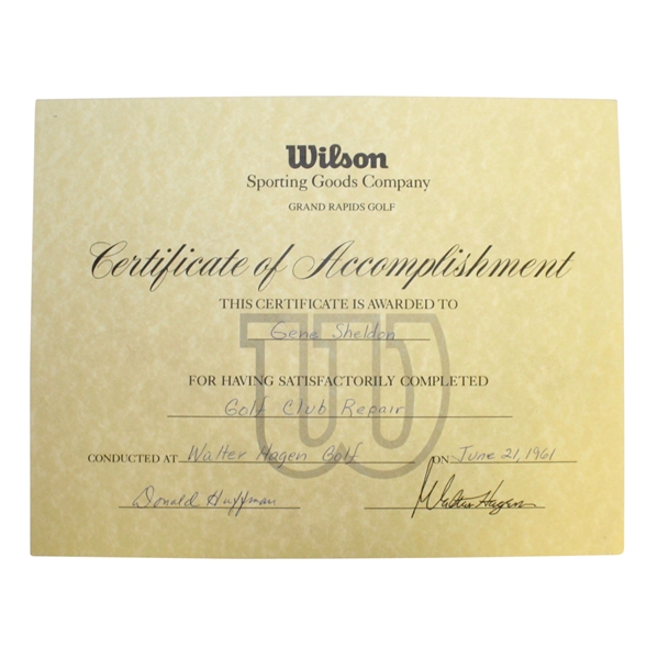 Walter Hagen Wilson Sporting Goods Certificate of Accomplishment-1961