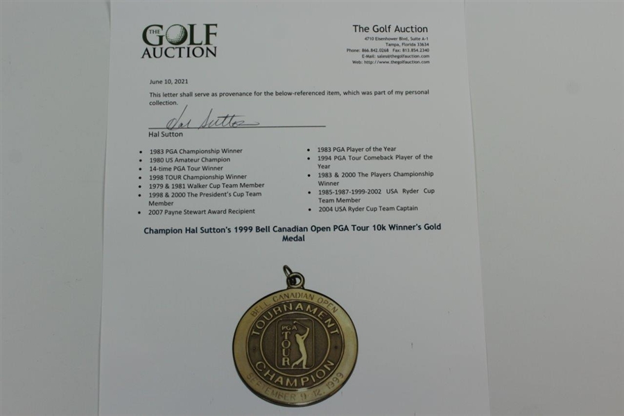 Champion Hal Sutton's 1999 Bell Canadian Open PGA Tour 10k Winner's Gold Medal