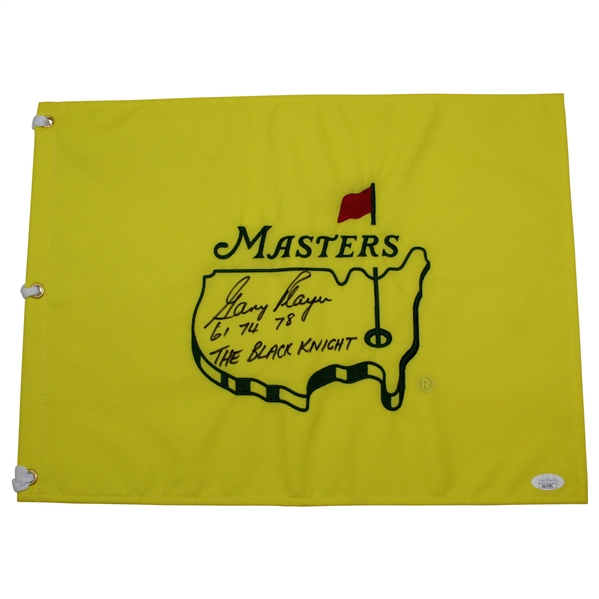 Gary Player Signed Masters Undated Flag with Years Won & 'Black Knight' JSA #QQ24581