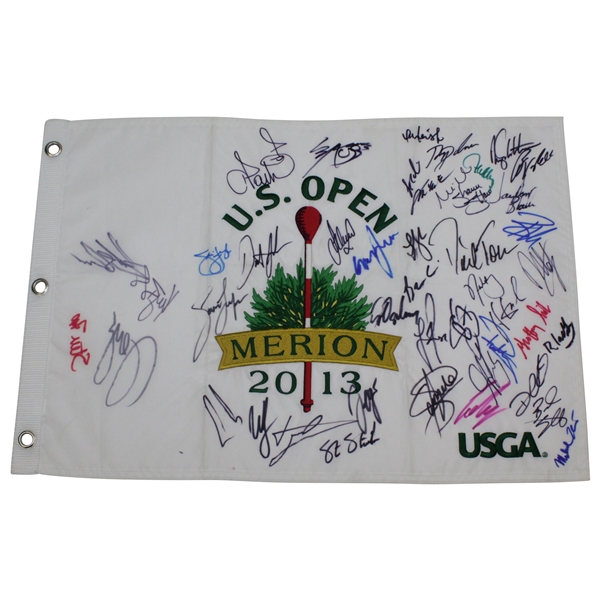 Multi-Signed 2013 US Open at Merion Embroidered Flag JSA FULL #BB86957