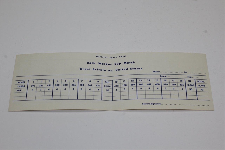 1977 The Walker Cup at Shinnecock Hills Golf Club Official Score Card