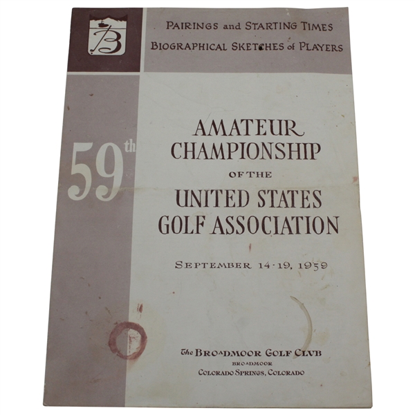 1959 US Amateur Championship at The Broadmoor GC Pairing Sheet/Starting Times